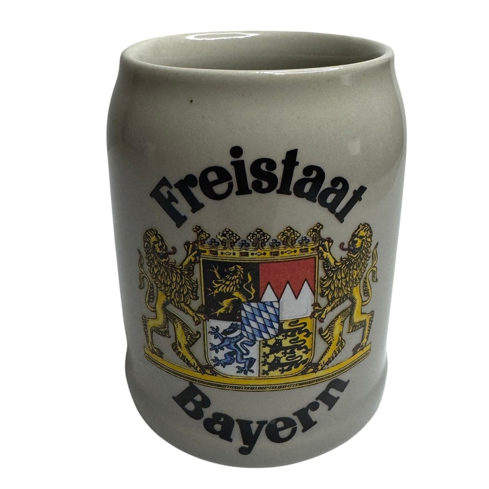 Freistaat Bayern German Beer Stein 0.5L Grey Stoneware Bavaria Coat of Arms Mug